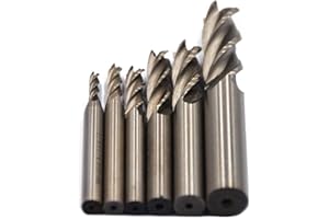Oudtinx 1/8" 3/16" 1/4" 5/16" 3/8" 1/2" high Speed Steel HSS 4 Flute Straight End Mill Cutter Set of 6