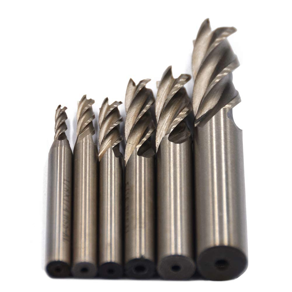 Oudtinz 1/8" 3/16" 1/4" 5/16" 3/8" 1/2"high Speed Steel HSS 4 Flute Straight End Mill Cutter Set of 6