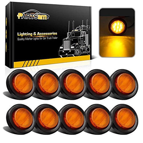 Partsam 10x Amber 2" Round 9 LED Trailer Side Marker Lights, Sealed LED Trailer Clearance Lights, Grommet and Pigtails Included, Amber Round Led Lights