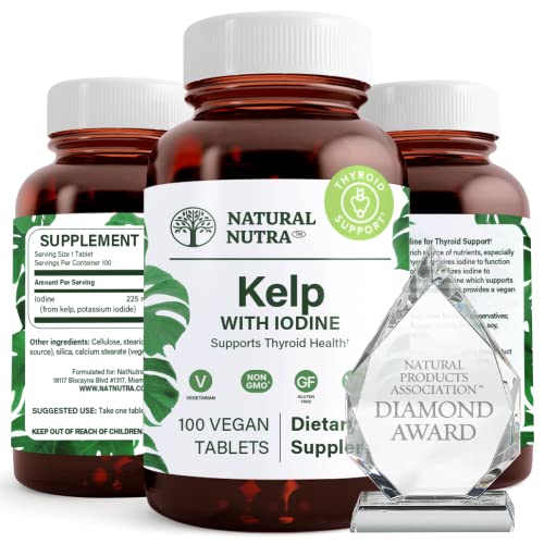 Natural Nutra Kelp Iodine Supplement, Helps to Regulate Metabolism, Strengthens The Immune System and Promotes Bone Health, Helps Improve Bone Health, 225 mcg 100 Tablets (Pack of 3)