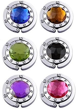 Purse Hook,Colorful Diamond Folding Section Handbag Hook &amp; Folding Table Hanger 6 PCS Mixed Set.
