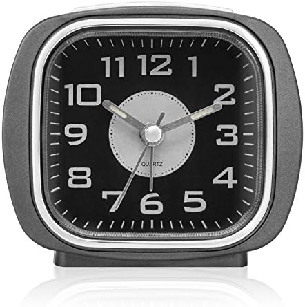 Non Ticking Bedside Analog Alarm Clock ,Simple to Set ,Ascending Sounds ,With Nightlight and Snooze,Ascending Sound Alarm,Small ,Battery Powered,by COCOMOON(Grey)