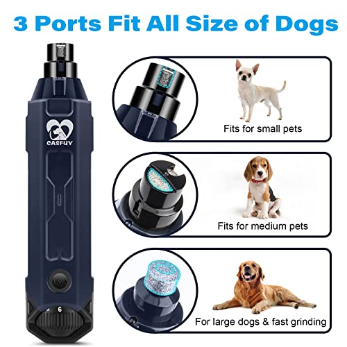 Casfuy 6-Speed Dog Nail Grinder - Newest Enhanced Pet Nail Grinder Super Quiet Rechargeable Electric Dog Nail Trimmer Painless Paws Grooming & Smoothing Tool for Large Medium Small Dogs (Blue)