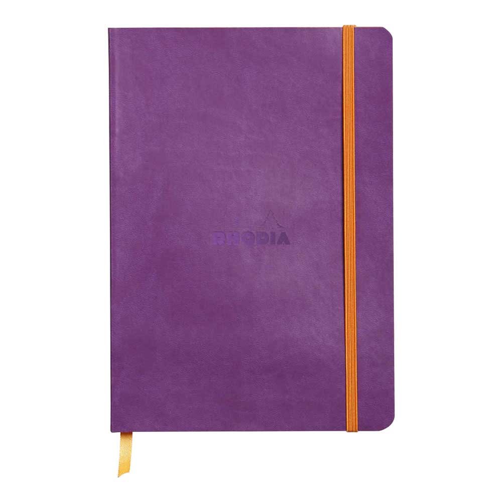 RHODIA 117460C - Purple Soft Notebook - A5 - Dotted Dot - 160 pages - Ivory Clairefontaine Paper 90 g/m - Bookmark, Elastic Closure - Faux Leather Cover - Rhodiarama Collection