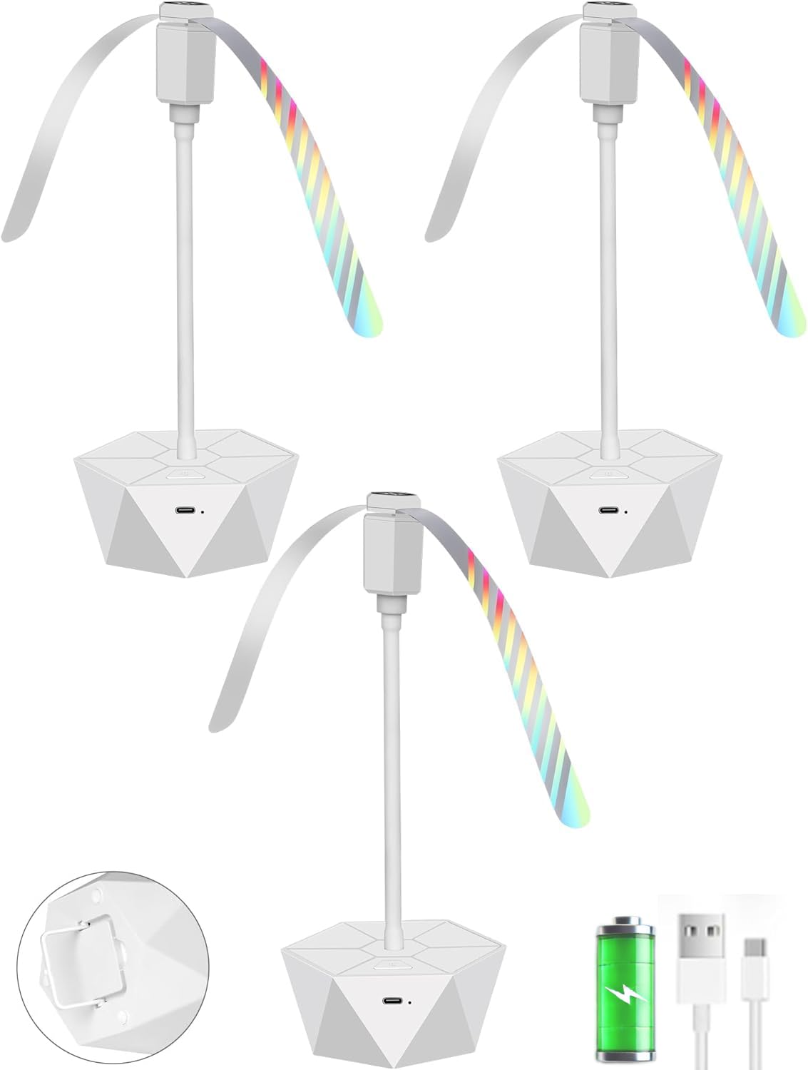 Photo 1 of *MISSING 2 BLADES AND 1 CHARGER* Fly Repellent Fans for Tables, Portable, Soundless, Holographic Blades, for Picnic, Party, Restaurant, Kitchen, BBQ (Rechargeable, White)