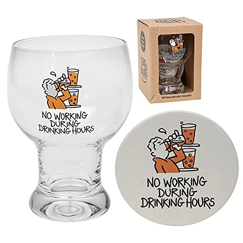 Chaps Stuff Beer Glass and Matching Coaster - No Working During Drinking Hours