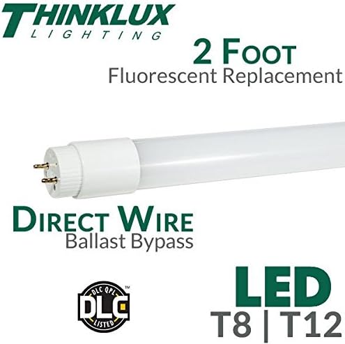 Thinklux T8 T10 T12 LED 2ft Tube Light , 9 Watt, 1000 Lumen, 5000K (Cool White), Direct Wire Ballast Bypass, UL & DLC Qualified