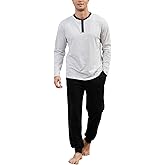 Yimoon Men's Pajama Set Soft Cotton Henley Neckline Sleepwear Long Sleeve 2 Piece Lounge Set with Pockets
