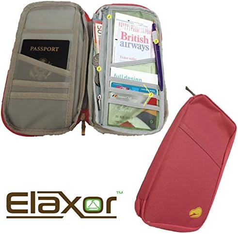 ElaxorTM Compact Waterproof Multi-Functional Zippered Passport, cards, cash and Travel Document Organizer Wallet Case (Hot Pink)