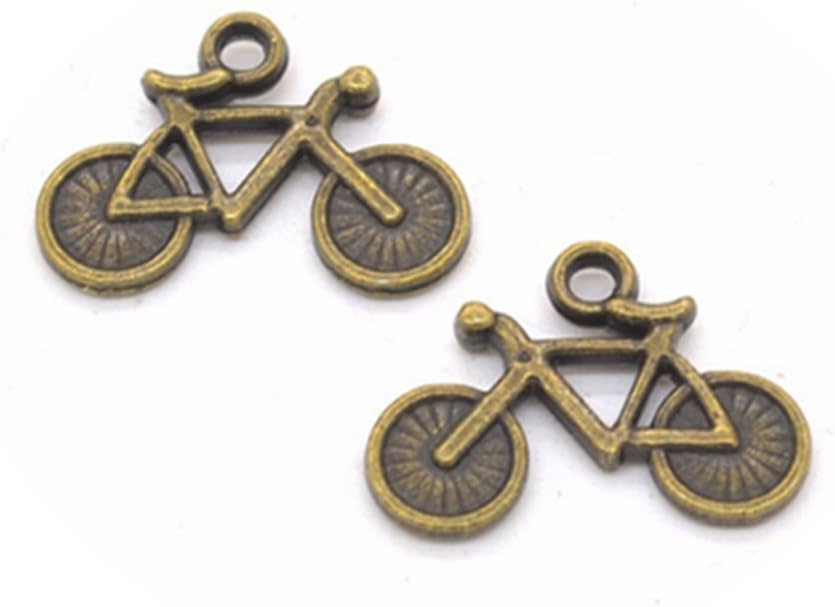 Jastbby 10 PCS Bike Charm Pendant,Bronze,Antique Silver,Bright Silver,Gold