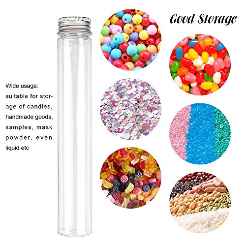 DEPEPE 18pcs 115ml Clear Flat Plastic Test Tubes with Screw Caps, 30 x 180mm, with 3 Funnels, 1 Brush, Large Test Tubes for Halloween Science Party, Christmas Candy Bath Salt Storage Containers
