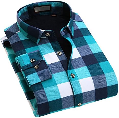 ALiberSoul Men's Fleece Lined Plaid Shirt Thicken Long Sleeve Tops (US L, Color-12)