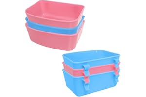 WANHEART 6 Pack Feeder (Blue, Pink), Hanging Feeder,Food and Water Container, Bath Water Bowl Universal for Birds Hamsters Mice Rats Rabbit Guinea Pig Small Pets (S)