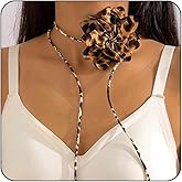 Bethynas Leopard Print Flower Choker Necklace Boho Big Floral Lace-Up Necklace Leopard Bow-knot Choker Beach Party Statement Neck Accessories for Women