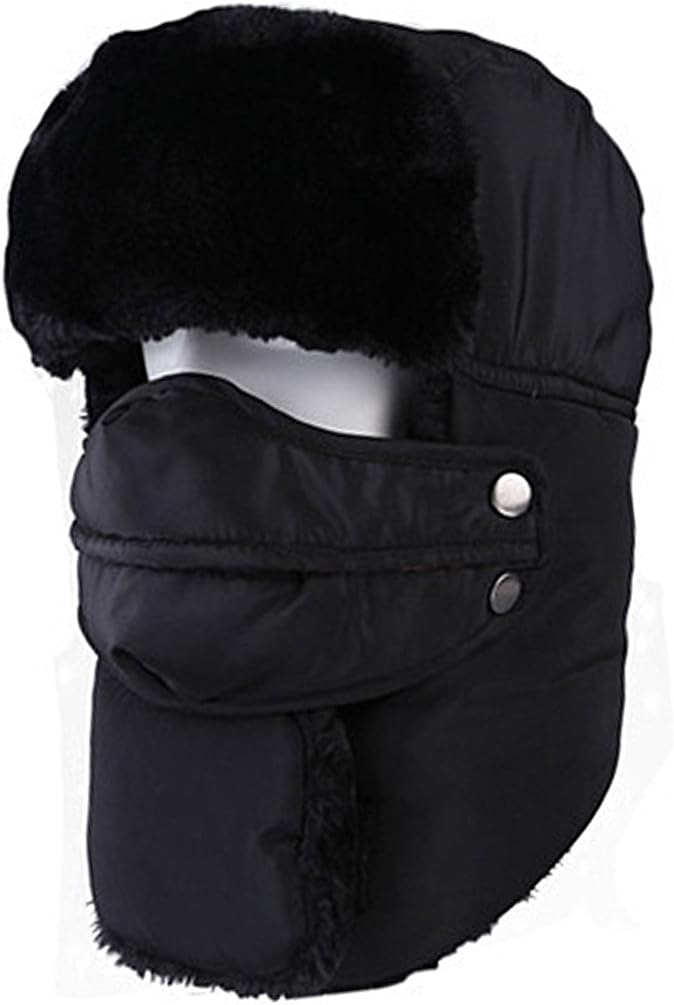Mazo Winter Trapper Ushanka Hat Unisex Faux Fur Bomber Hat with Breathable Mask