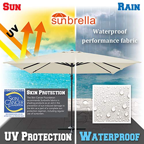 BenefitUSA 10'x10' Deluxe Sunbrella Patio Umbrella Off-Set Hanging Roma Umbrella Tilt & 360 Rotation Patio Heavyduty Outdoor Sunshade Cantilever Crank(Steel Cross Base is Included) (White) - Thumbnail 3