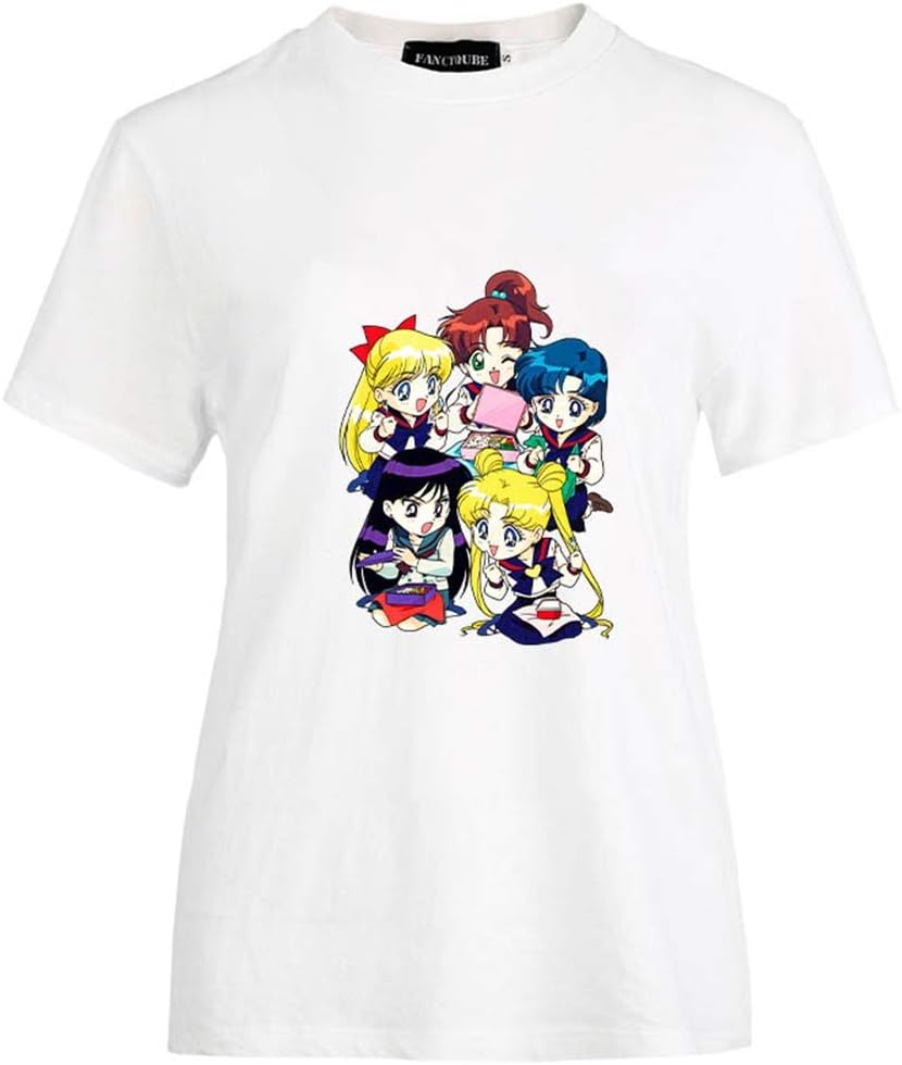 Provone Women's Sailor Moon T-Shirts Japaness Anime Cute Cartoon Girls Characters Graohic O-Neck Tee Tops