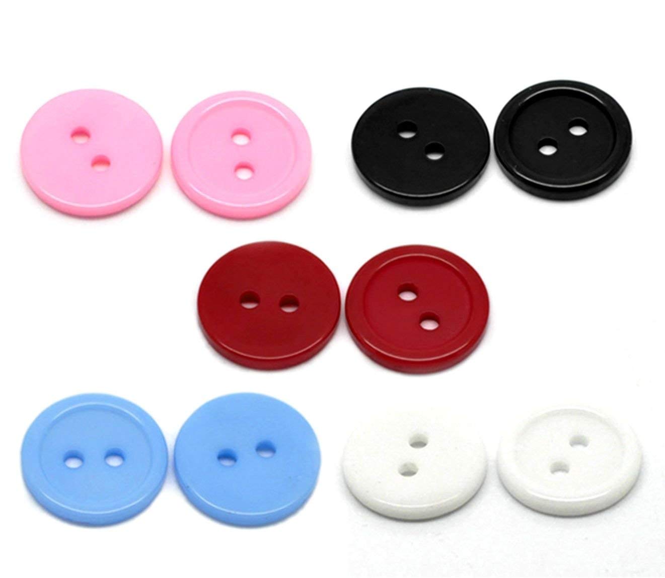 200 x Multicolour Round Ridge 15mm Resin Buttons with 2 Sewing Holes. for Clothes Kniting and General Arts and Crafts. (Mixed, 15mm)
