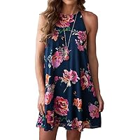 koobea Dress for Women Summer Casual Halter Neck Floral Print Sleeveless Short Dresses from X-Large
