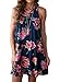 MITILLY Women's Halter Neck Boho Floral Print Chiffon Casual Sleeveless Short Dress X-Small Dark Blue
