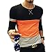 LOGEEYAR Mens Summer Fashion Fitted Tee Shirts Cotton Long-Sleeve Contrast Color Stitching T-Shirt (Orange, large1)