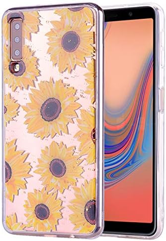 Soft Glitter Back Cover for Samsung Galaxy A70,Xifanzi Galaxy A70 Case [Gold Foil Embedded] Glitter Bling Sparkle Slim Protective TPU Bumper Clear Fashion Girls Case for Samsung Galaxy A70,Sunflower