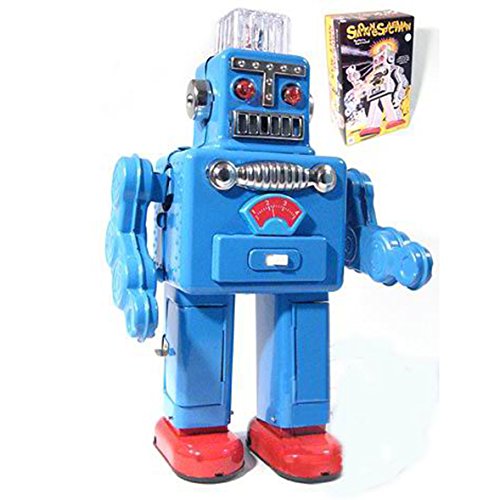 Tr2011 Smoking Spaceman Robot Tin Toy Battery Operated Retro Blue Vintage Collectable Replica Gift, Perfect for Collectors Iron Nostalgia