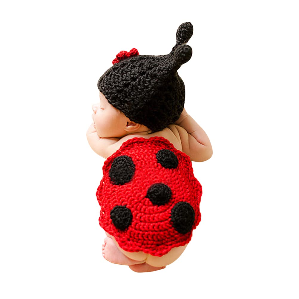 LICHENGTAI Newborn Baby Photoshoot Costume Photo Cartoon Beetle Photography Costume Props Knit Hat and Crochet Clothes Outfits Clothing Set Outfit Costume for Baby 0-3 Months