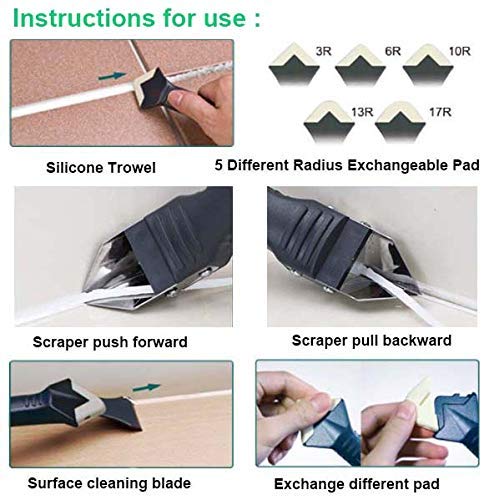 VERNUOS Caulking Tool Kit, 3 in 1 Silicone Caulking Tools,Replace 5 Silicone Pads,Sealant Finishing Tool Grout Scraper,4 Metal Ball Tile Caulk Finishing Tool and Grout Saw for Bathroom,Kitchen,Sink J