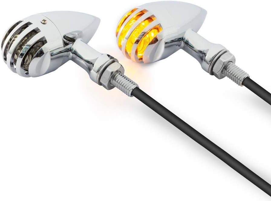 Alchemy Parts Chopper Custom LED Indicators in Aluminium Alloy LED Indicators in Chrome for Retro Project with Prison Grill Lenses (2 PCS)