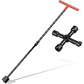 Manalete Water Meter Key 32 Inch with 4-Way Utility Key, Steel T-Handle, Water Meter Key Shut Off Tool for Curb Main Water Sh