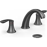 Bathroom Sink Faucet, Faucet for Bathroom Sink, Widespread Matte Black Bathroom Faucet 3 Hole with Stainless Steel Pop Up Drain and cUPC Lead-Free Hose - (Matte Black)