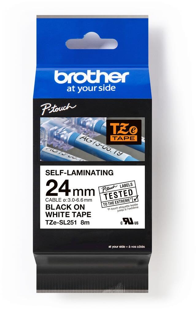 Brother Genuine Brother TZe-SL251 Self Laminating Tape Black on White - 24mm Wide 8m Long