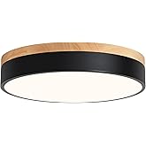 WOKNOS Modern Wood Oak Black Flush Mount Ceiling Light Dimmable LED Ceiling Light Fixture Minimalist Circle Close to Lighting