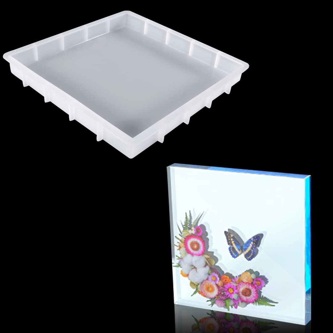 Zayookey Large Square Silicone Moulds Epoxy Resin Photo Frame Molds Insect Dried Flower Specimen Mold Bookends Resin Mould Jewelry Casting DIY Soap Tray Coaster (Cube Resin Mold)