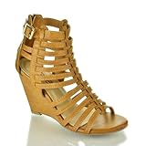 Olary1 Camel Pu Gladiator Open Toe Strappy Buckle Mid-Wedge Heel Dress Sandals-10