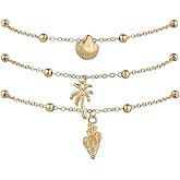 MXUHUI Boho Shell Anklet Bracelet Chain Gold Coconut Tree Ankle Conch Anklets Adjustable Handmade Beaded Chain Foot Jewelry Accessories for Women