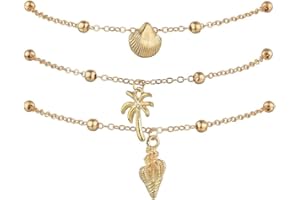 MXUHUI Boho Shell Anklet Bracelet Chain Gold Coconut Tree Ankle Conch Anklets Adjustable Handmade Beaded Chain Foot Jewelry Accessories for Women and Girls