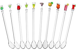 MIDREMER Colorful Acrylic Cocktail Mixing Spoon Set, 10 Pcs 9 Inch Cocktail Beverage Stirrers Reusable Cup Clear Shafts Drink Stirrer Coffee Teaspoons for Bars Cafes Party Restaurants and Home Use