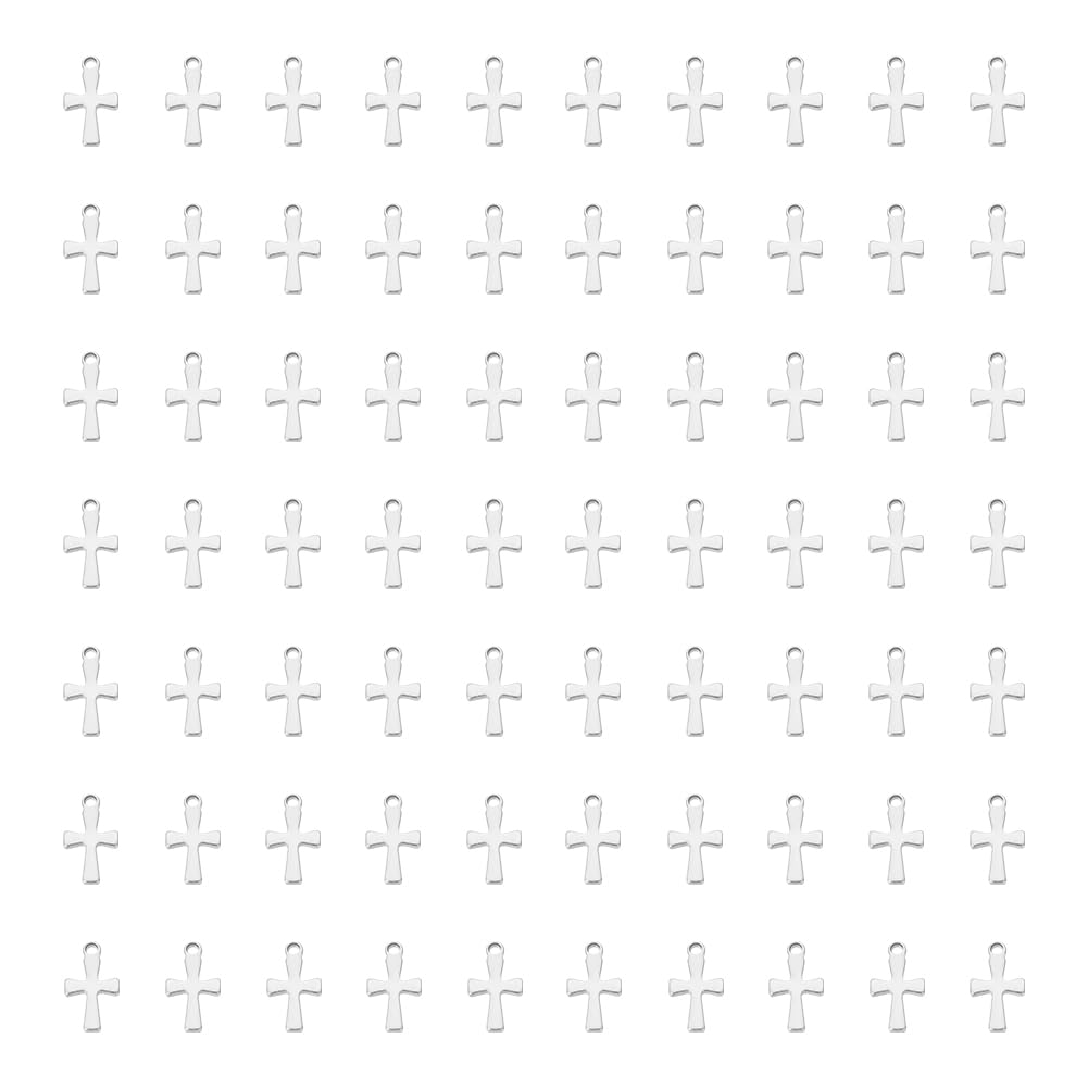 UNICRAFTALE 100pcs 304 Stainless Steel Tiny Cross Pendants Cross Earring Charms 1mm Small Hole Bracelets Pendant Metal Cross Charm 12x7x1mm for Women Necklaces Jewelry Making DIY