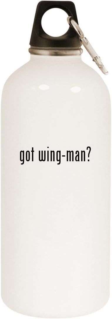 got wing-man? - 20oz Stainless Steel White Water Bottle with Carabiner, White