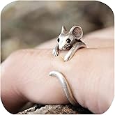 FLYYQMIAO Little Mouse Vintage Animal Index Finger Ring Cute Open Wrap Ring Handmade Burnished Mouse Ring for Women Teen Girls Party Adjustable Birthday Gift Jewelry Comfort Everyday Ring