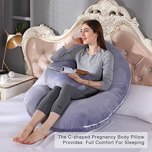 Pregnancy Pillow, 55 inches Full Body Pillow Maternity Pillow for Pregnant Women, Comfort U Shaped Zootzi Pillow with Removable Washable Velvet Cover(Grey, 55 x 28 inches) - Thumbnail 5
