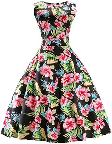 LATUD Women's Sleeveless Vintage Rockabilly Swing Hawaiian Floral Print Dress