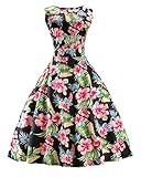 LATUD Women's Sleeveless Vintage Rockabilly Swing Hawaiian Floral Print Dress