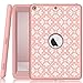 iPad A1893/A1954/A1822/A1823 Case, Hocase Heavy Duty Shockproof Silicone Rubber+Hard Shell Hybrid Protective Case w/Cute Floral Pattern for iPad 9.7 5th/6th Generation 2017/2018 - Rose Gold Pink