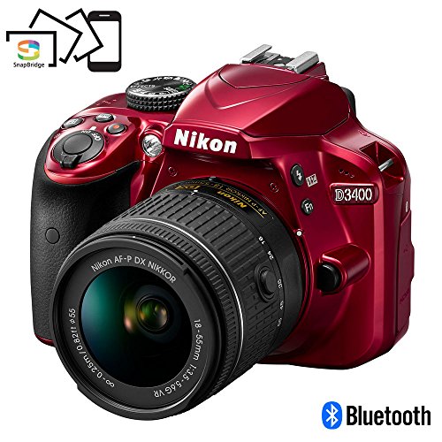Nikon D3400 24.2MP DSLR Camera w/AF-P 18-55 VR & 70-300mm Dual Lens Accessory Bundle - (Certified Refurbished) (Red)