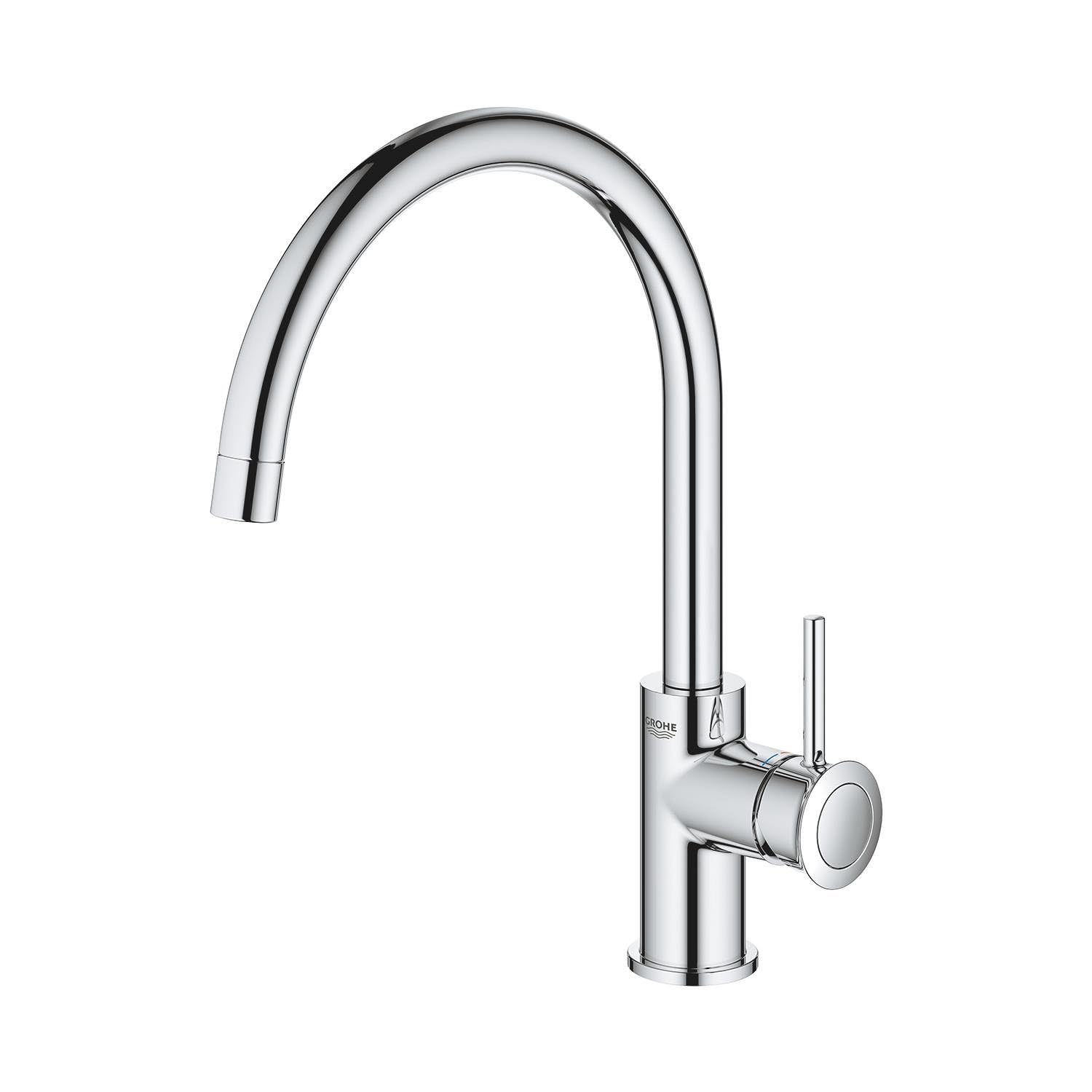 GROHE Start – Single Lever Kitchen Mixer Tap (High C-Spout, 360˚ Swivel Range, 28 mm Ceramic Cartridge, Min. Recommended Pressure 1.0 Bar, Tails 3/8 Inch), Quick Mount Included, Chrome, 31553001