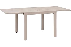 Soleil Jardin Aluminum Patio Extendable Dining Table, 35" - 71", Adjustable Indoor Outdoor Furniture Rectangle Table for 4-6 Person Porch Deck Garden, Flaxen