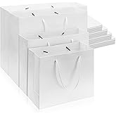 PerKoop 40 Pack Kraft Gift Bags Handled Paper 4 Sizes Goodie Bags with Handles Gift Wrap Recyclable Dessert Shopping Sacks for Birthday Baby Shower Wedding Valentines Day Easter(Horizontal,White)